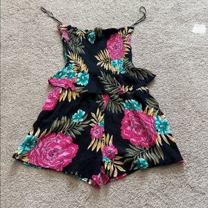 Billabong Strapless Romper - Black with Pink, Green, and Yellow Floral